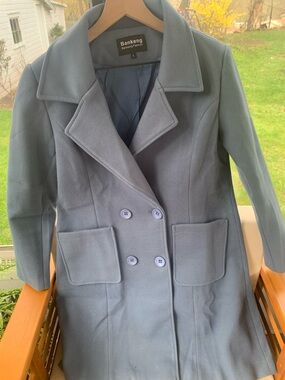 Women's Double-Breasted Wool-Blend Pea Coat in Slate Gray and Blue